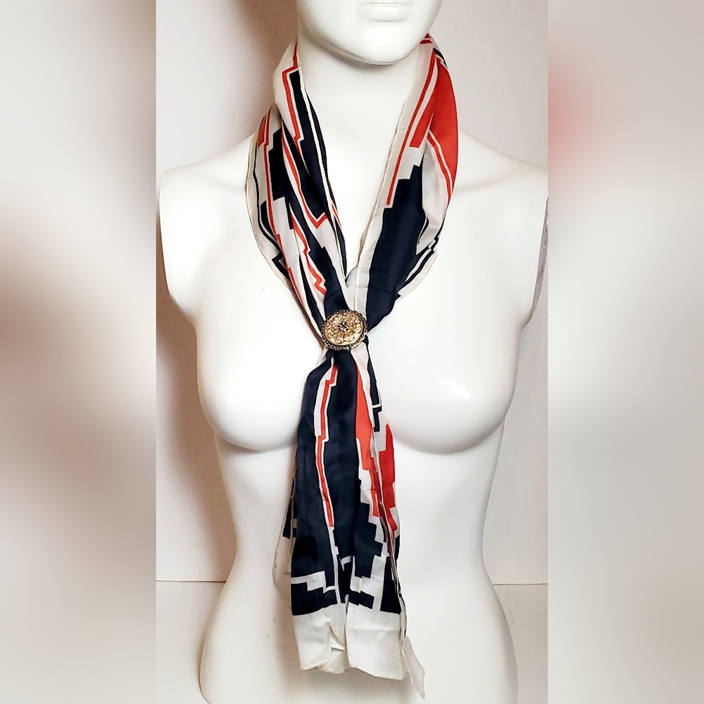 Vintage Tres-Elle Elegant Black and Red Women's Rectangular Scarf